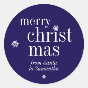 Sticker Rond Joyeux Noël Neige Navy