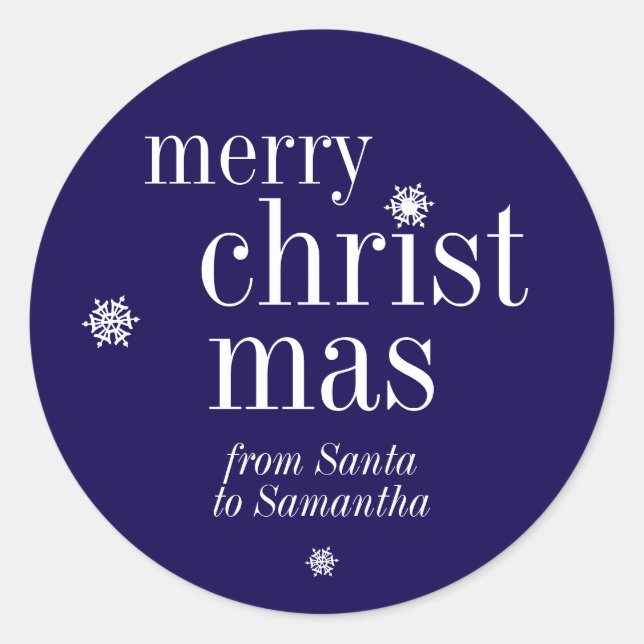 Sticker Rond Joyeux Noël Neige Navy (Devant)