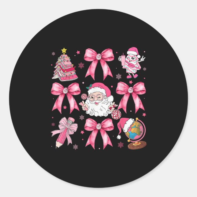 Sticker Rond Joyeux Noël Nk Santa Coquette Bow Professeur Fille (Devant)