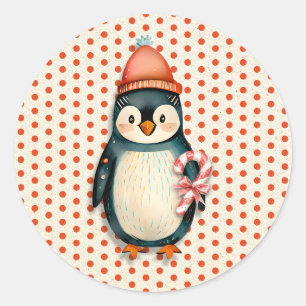 Sticker Rond Joyeux Noël Noël des pingouins vintages