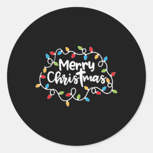 Sticker Rond Joyeux Noël Noël Lumières Pyjamas Famille Matchine