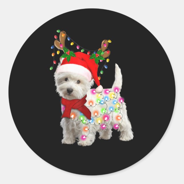 Sticker Rond Joyeux Noël Noël Noël Westie Chien Reindeer Cospla (Devant)