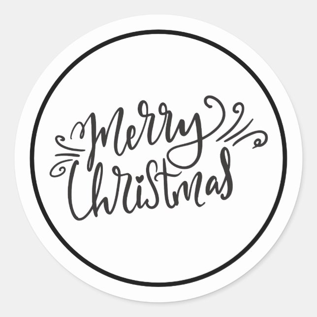 Sticker Rond Joyeux Noël noir et blanc (Devant)