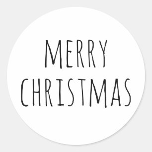 Sticker Rond Joyeux Noël. Noir et blanc mignon simple