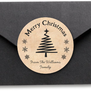 Sticker Rond joyeux noël noir et kraft arrière - plan