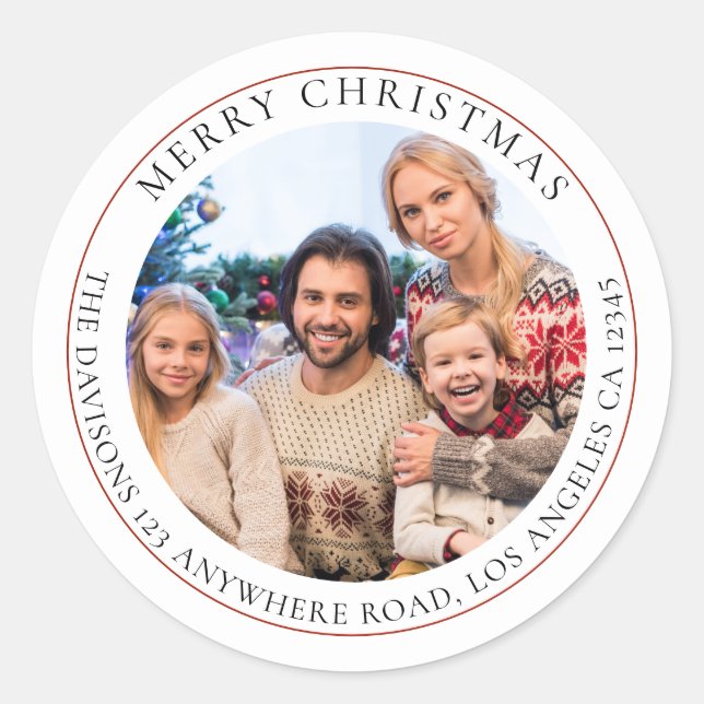 Sticker Rond Joyeux Noël Nom de la photo Adresse de retour (Devant)