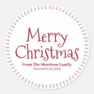 Sticker Rond Joyeux Noël nom personnalisé sucre de canne mignon