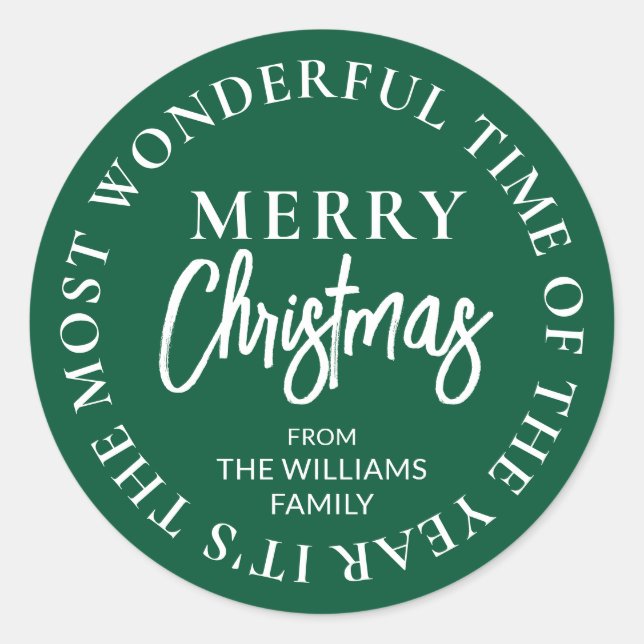 Sticker Rond Joyeux Noël Nom personnalisé Vert (Devant)