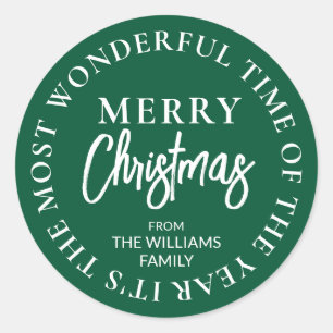 Sticker Rond Joyeux Noël Nom personnalisé Vert