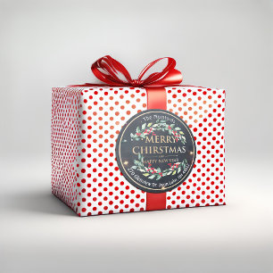 Sticker Rond Joyeux Noël Nouvel An Floral Red Berry Adresse