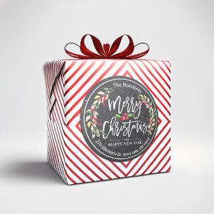 Sticker Rond Joyeux Noël Nouvel An Floral Red Berry Adresse