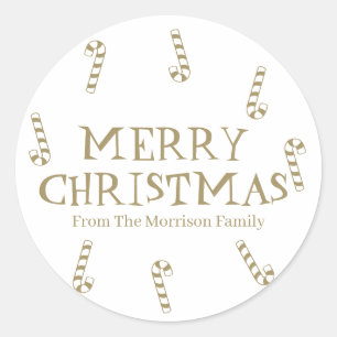Sticker Rond Joyeux Noël or blanc personnalisé nom cadeau fav