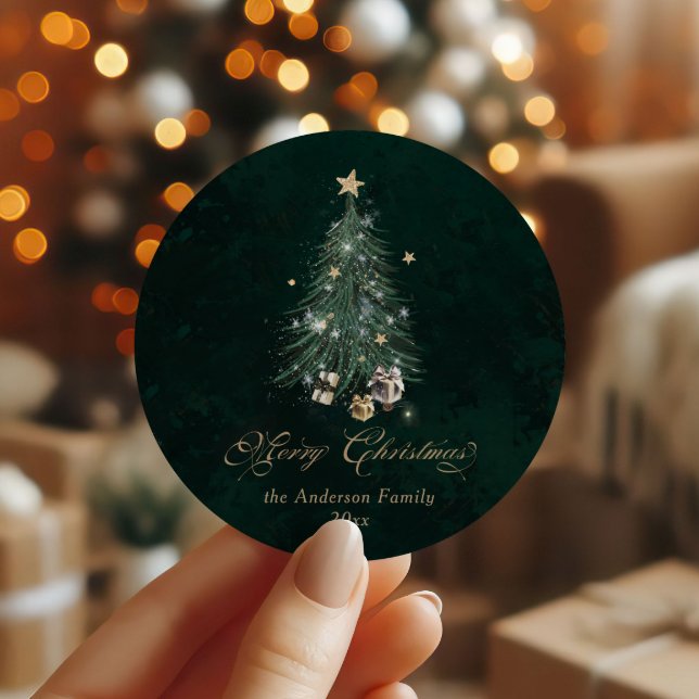 Sticker Rond Joyeux Noël Or Élégant Vert  (Créateur téléchargé)
