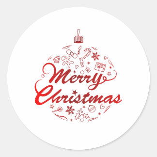 Sticker Rond Joyeux Noël Ornement Rouge Boule de Noël Fêtes