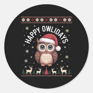 Sticker Rond Joyeux Noël Owlidays Chapeau de Père Noël Renne