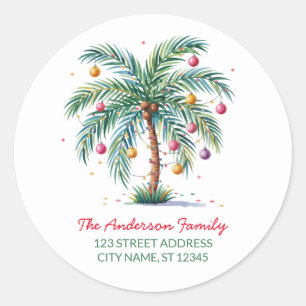 Sticker Rond Joyeux Noël Palm Tree Light