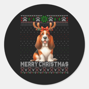 Sticker Rond Joyeux Noël Pari Hound Amoureux de les chiens Vila