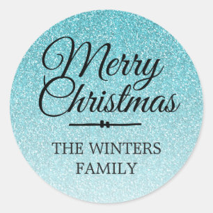 Sticker Rond Joyeux Noël Parties scintillant bleue Ombre Envelo