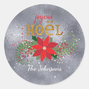Sticker Rond Joyeux Noël Parties scintillant en verre d'argent 