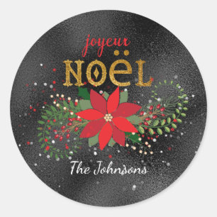Sticker Rond Joyeux Noël Parties scintillant en verre noir fran