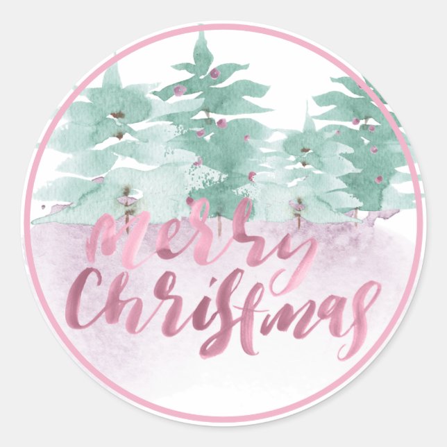 Sticker Rond Joyeux Noël Pastel Aquarelle (Devant)