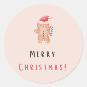 Sticker Rond Joyeux Noël Pastel Pain d'épices rose