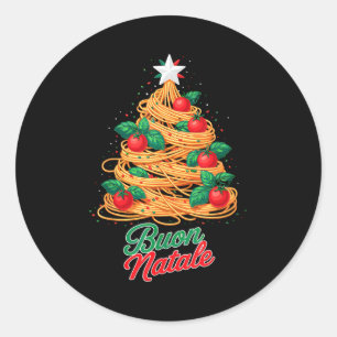 Sticker Rond Joyeux Noël Pâtes Spaghetti Italien Drôle de Noël