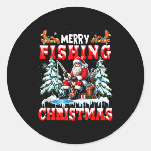 Sticker Rond Joyeux Noël Pêche Père Noël Costume Coloré Srt