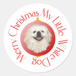 Sticker Rond Joyeux Noël Pékinais Blanc
