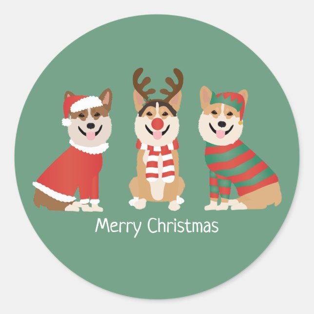 Sticker Rond Joyeux Noël Pembroke Welsh Corgi Chiens (Devant)