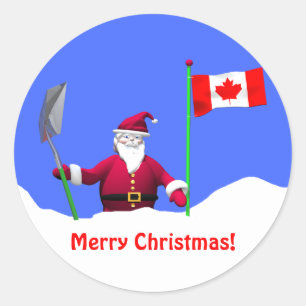 Sticker Rond Joyeux Noël Père Noël au Canada
