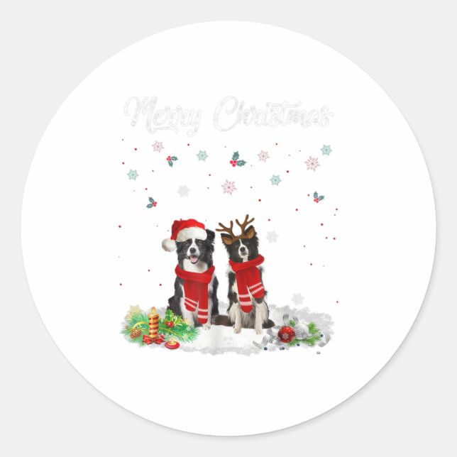 Sticker Rond Joyeux Noël Père Noël Border Collie Chien (Devant)