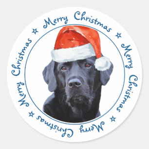 Sticker Rond Joyeux Noël Père Noël Chien Black Labrador