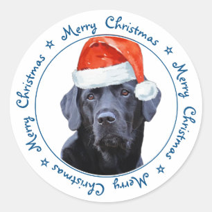 Sticker Rond Joyeux Noël Père Noël Dog Black Labrador