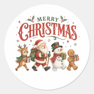 Sticker Rond Joyeux Noël Père Noël et Amis