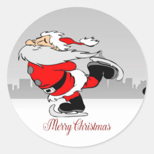 Sticker Rond Joyeux Noël, Père Noël fantaisiste mignon