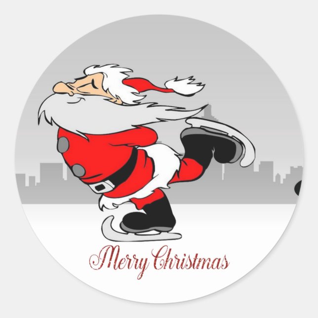 Sticker Rond Joyeux Noël, Père Noël fantaisiste mignon (Devant)