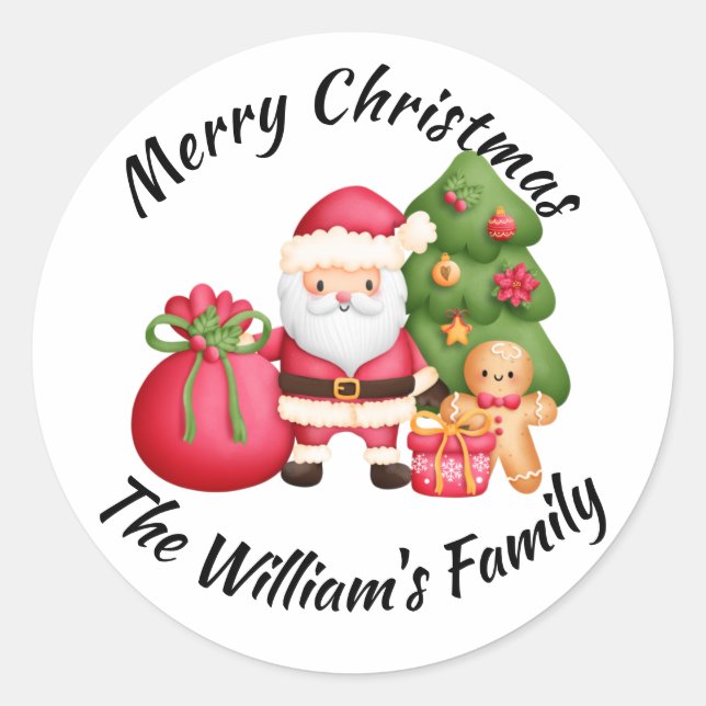 Sticker Rond Joyeux Noël Père Noël imprimé (Devant)