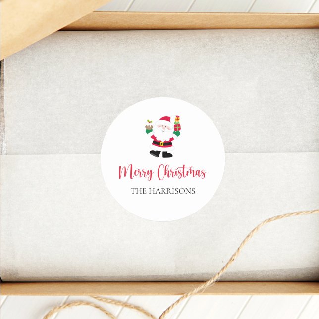 Sticker Rond Joyeux Noël Père Noël Personnalisé (Créateur téléchargé)