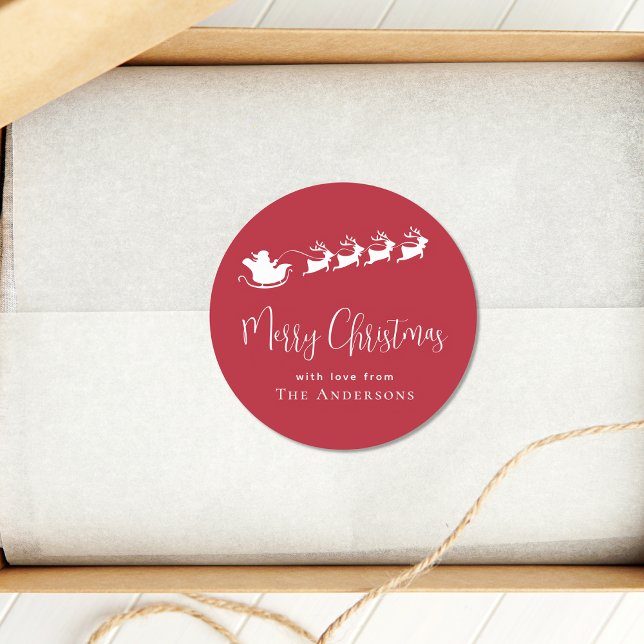 Sticker Rond Joyeux Noël Père Noël Reindeer Red (Créateur téléchargé)