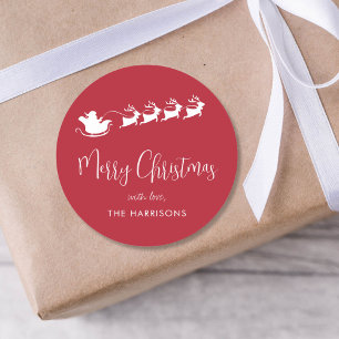 Sticker Rond Joyeux Noël Père Noël Sleigh Red