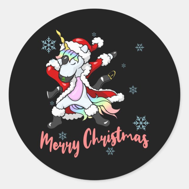 Sticker Rond Joyeux Noël Père Noël Unicorn (Devant)