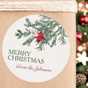 Sticker Rond Joyeux Noël personnalisé Ajouter un nom Aquarelle