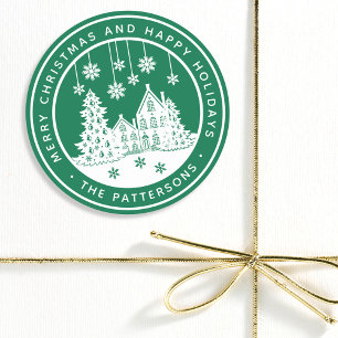 Sticker Rond Joyeux Noël personnalisé au nom de famille