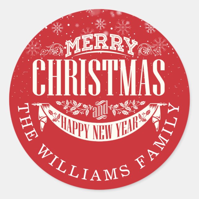 Sticker Rond Joyeux Noël personnalisé et Bonne Année (Devant)