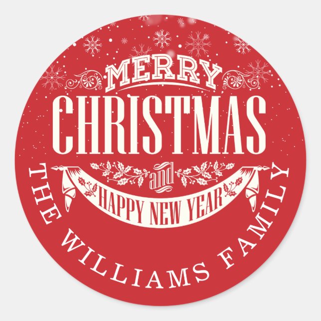 Sticker Rond Joyeux Noël personnalisé et une bonne année (Devant)