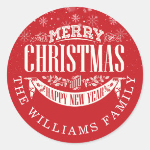 Sticker Rond Joyeux Noël personnalisé et une bonne année