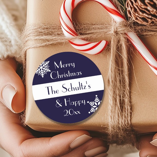 Sticker Rond Joyeux Noël personnalisé Flocon de neige (Créateur téléchargé)