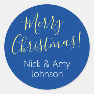 Sticker Rond "Joyeux Noël" Personnaliser Noms/ Bleu foncé