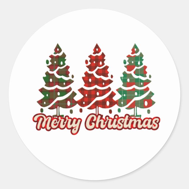 Sticker Rond Joyeux Noël Plaid Arbre de Noël (Devant)